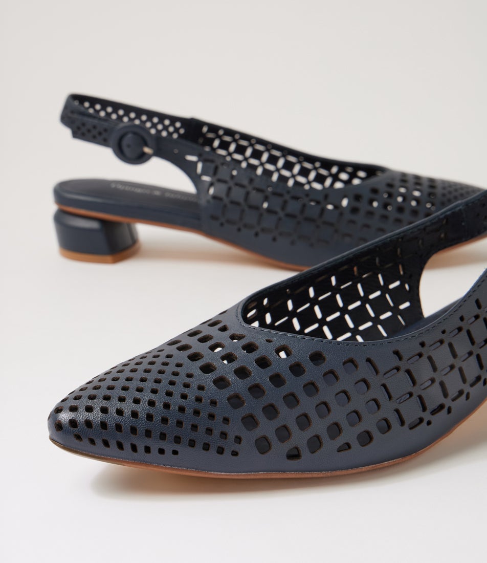 Fabbi Navy Leather Flat Shoes