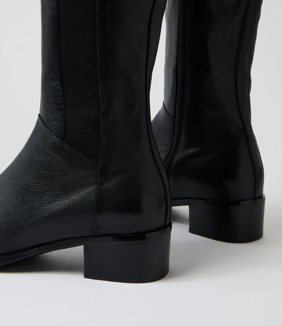 Tamada Black Leather Knee High Boots