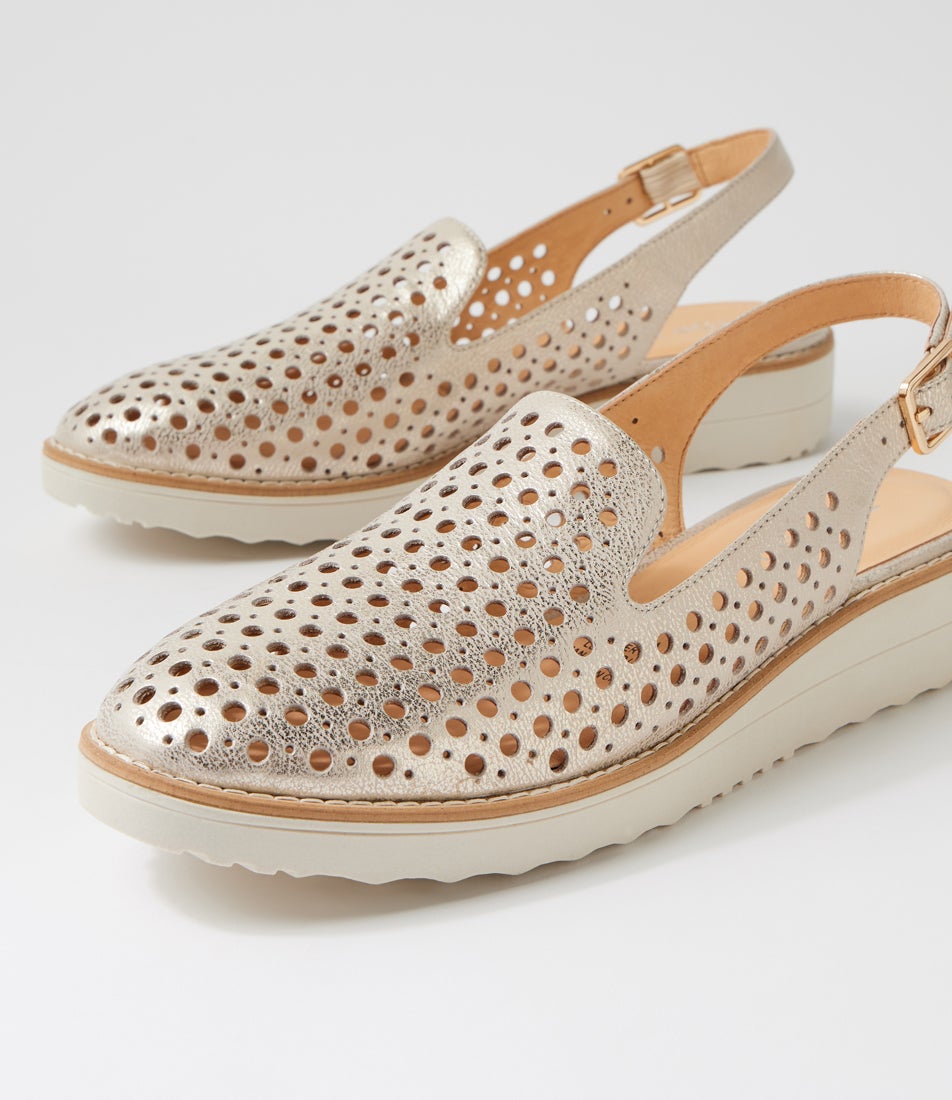 Onula Beige Gold Almond Wash Leather Flat Shoes