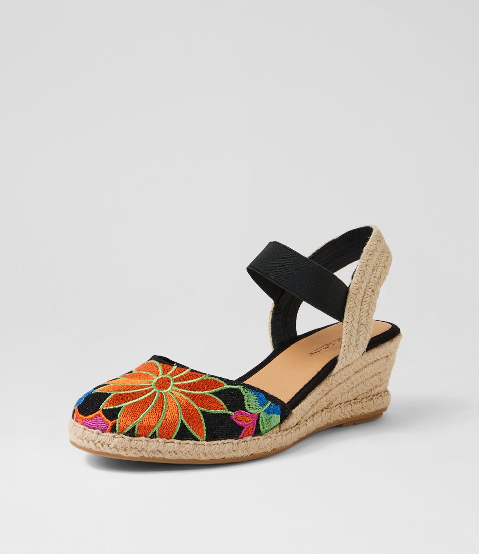 Ruta Black Bright Fabric Wedges
