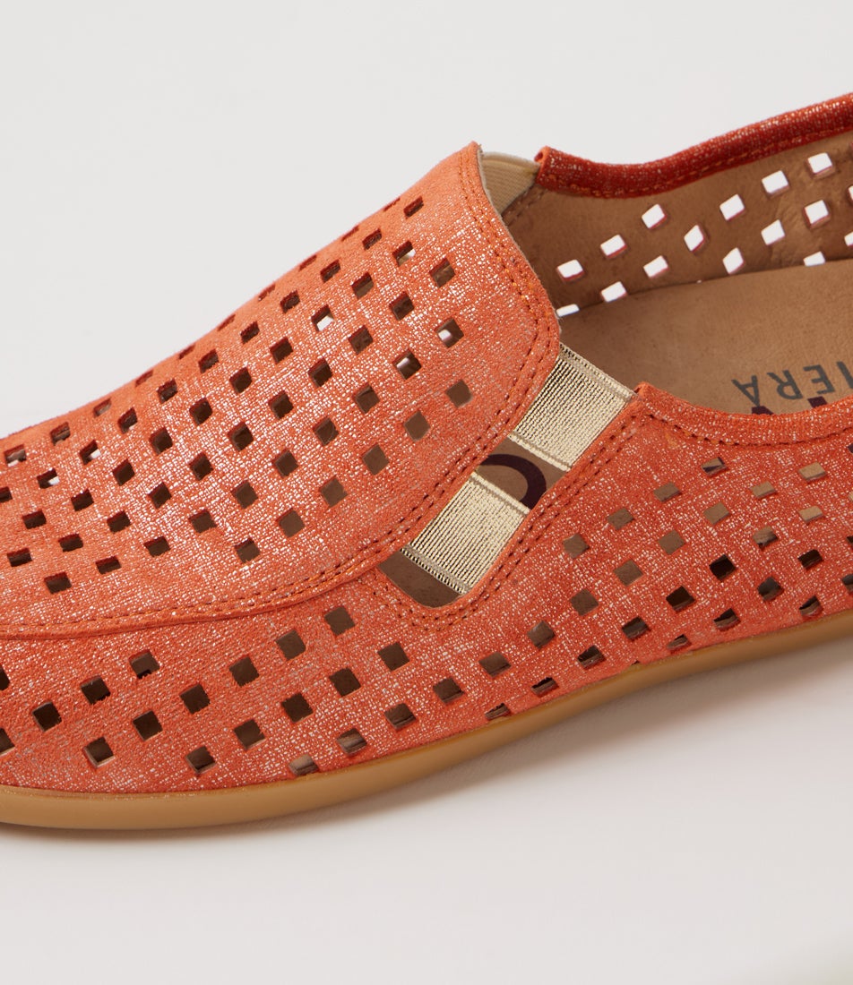 Lyona W Orange Tweed Pale Gold Leather Elastic Loafers