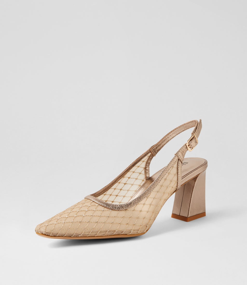 Kipps Champagne Leather Mesh Slingbacks
