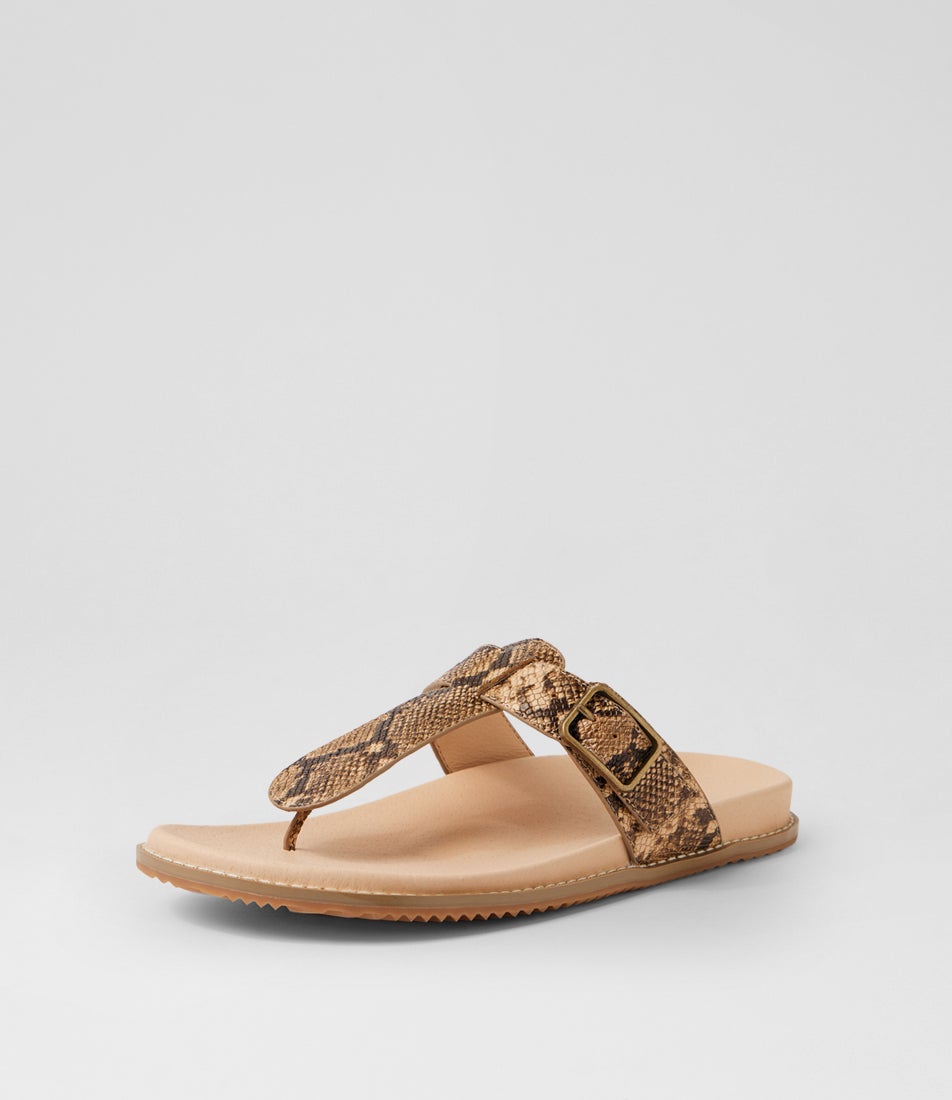 Ninx Camel Choc Snake Leather Sandals