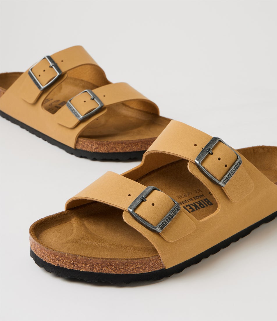 Arizona Mens Latte Cream Leather Slides