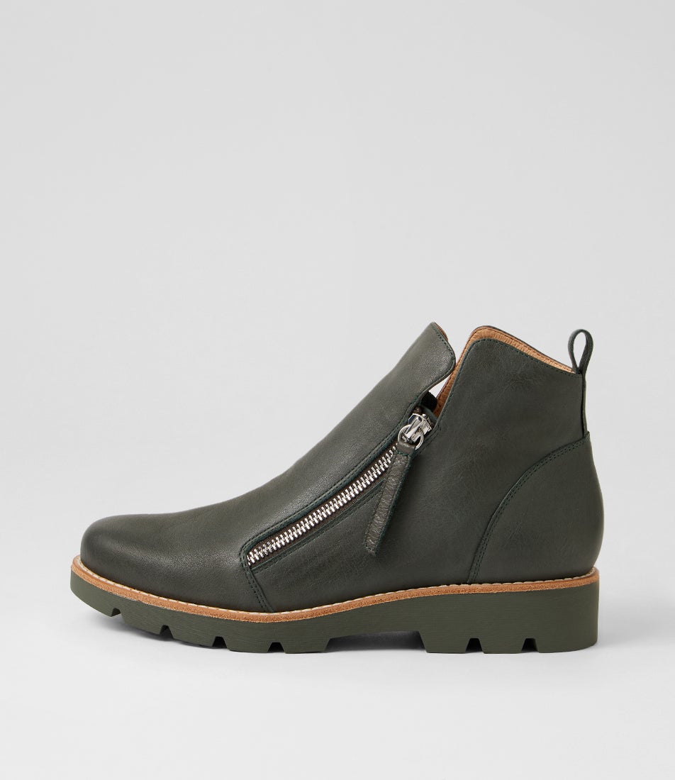 Dottiz Olive Leather Ankle Boots Dottiz Olive Leather Ankle Boots