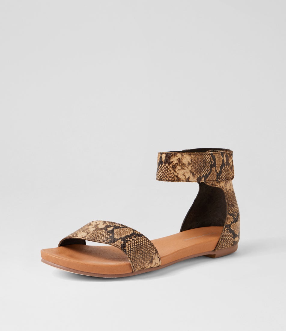 Juzz Camel Choc Snake Camel Choc Snake Leather Sandals