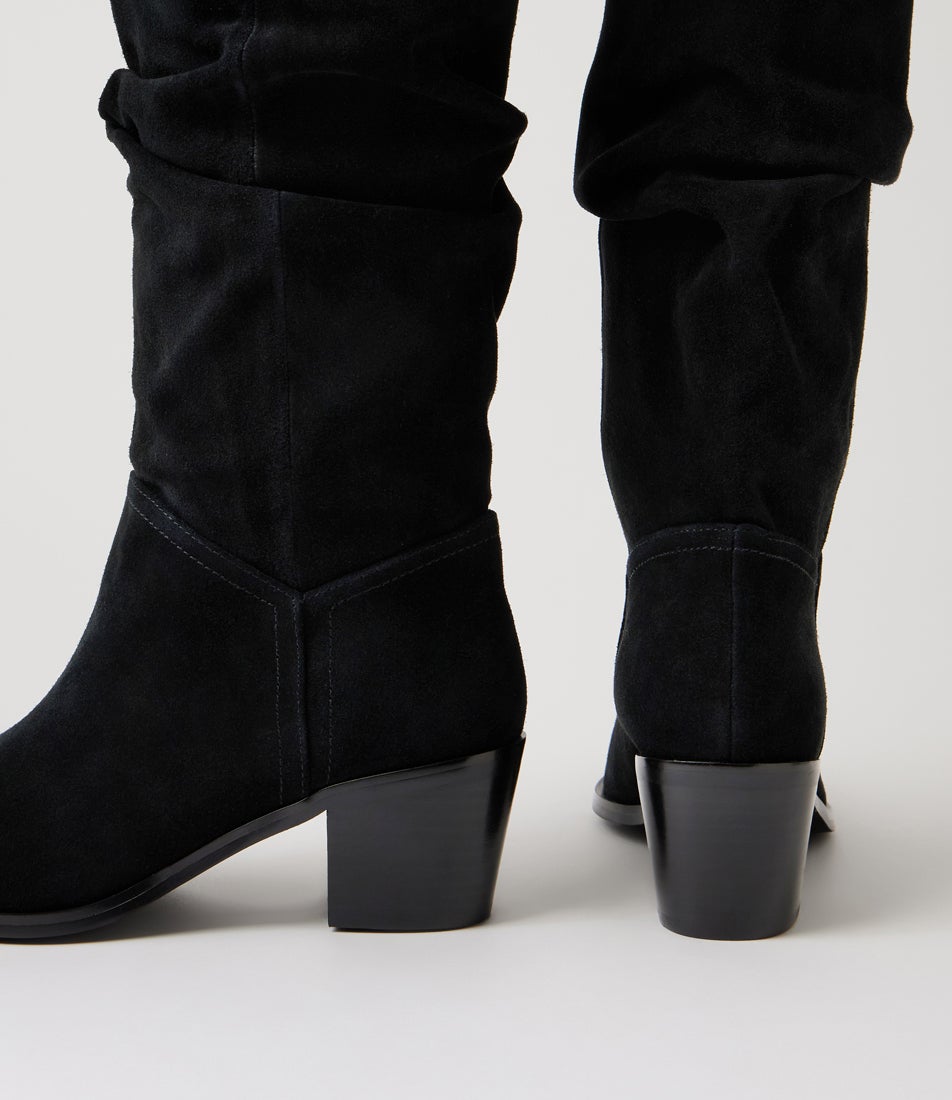 Fadow Black Suede Knee High Boots