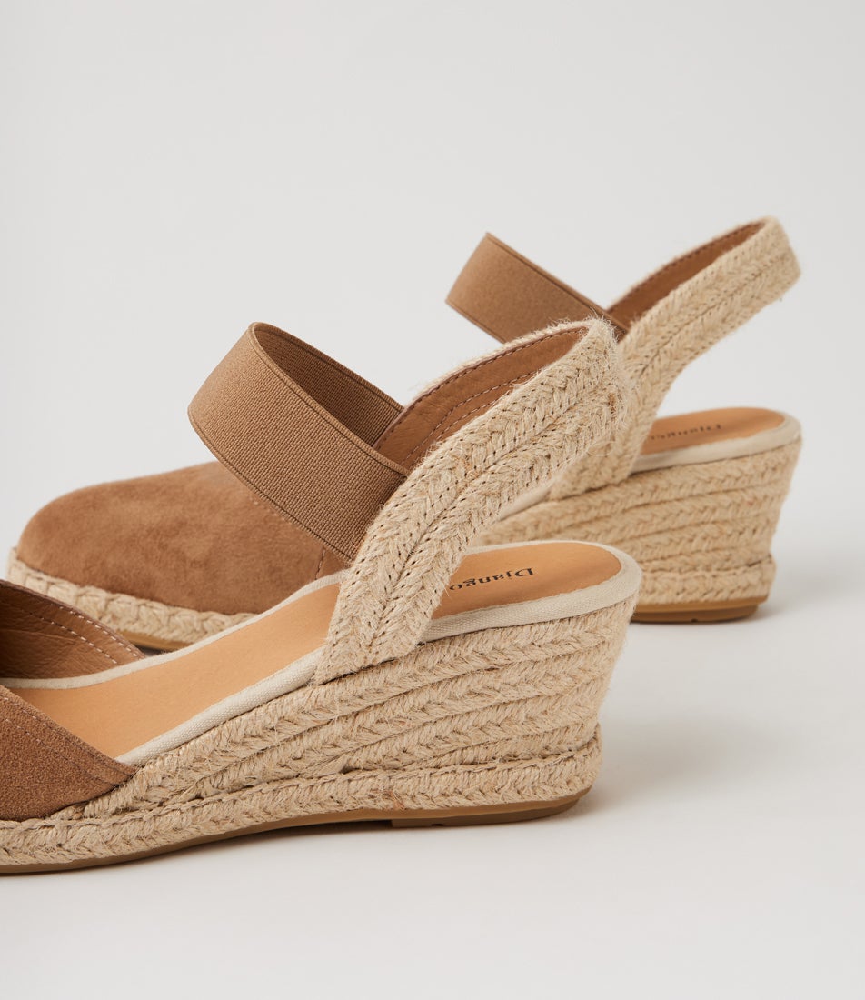 Rhainy Light Choc Natural Rope Suede Elastic Wedges
