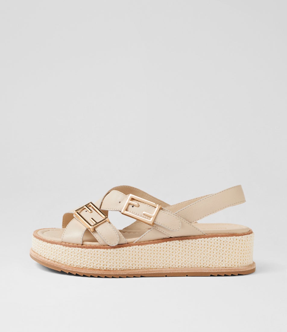 Vasha Milk Ivory Leather Synthetic Raffia Sandals