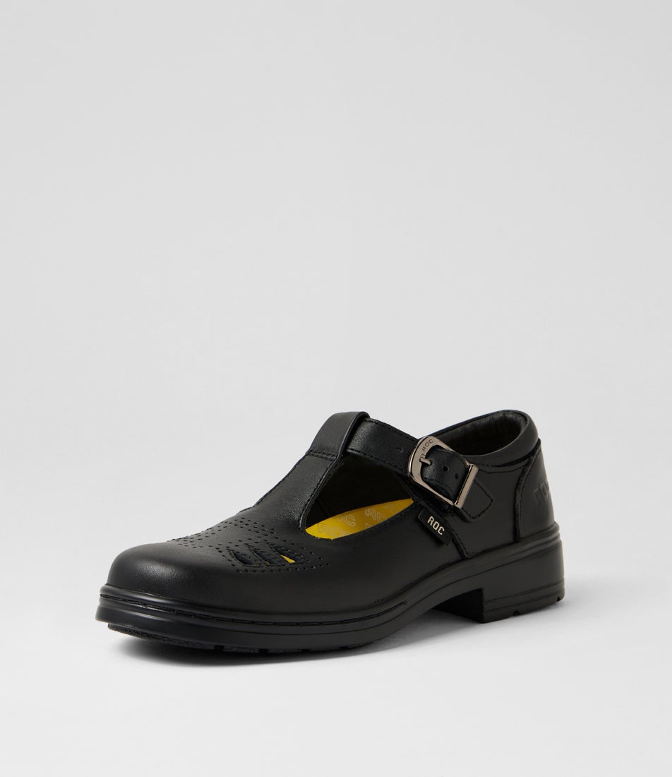 Lattice Youth Black Leather Mary Jane School Shoes