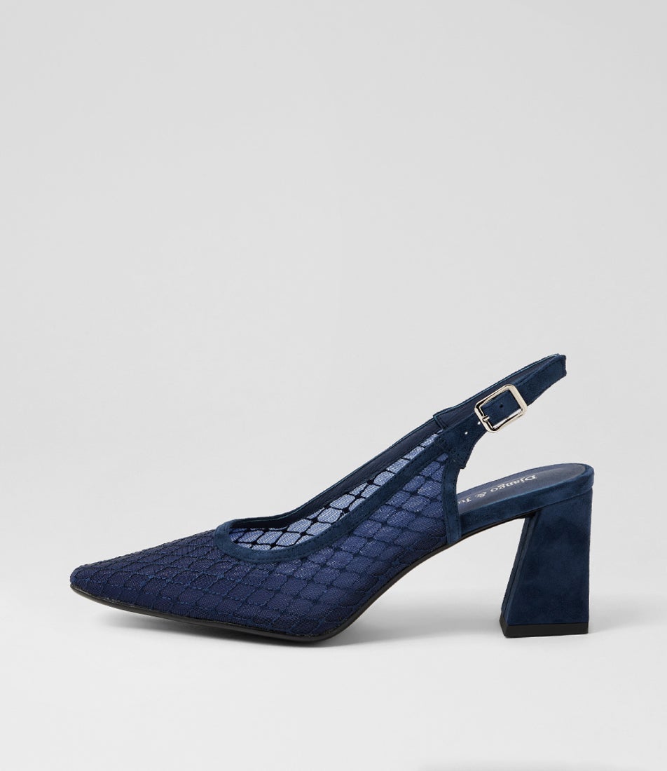 Kipps Navy Suede Mesh Slingbacks