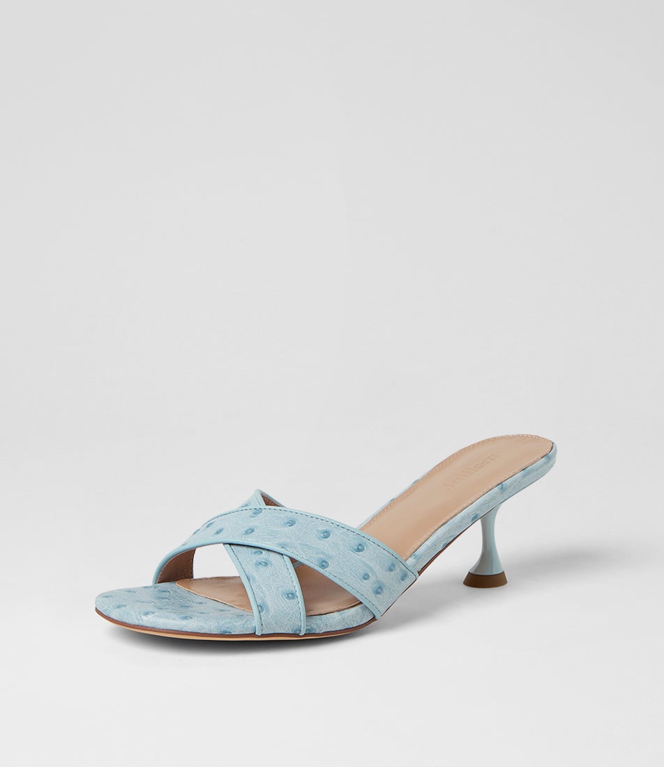 Asire Pale Blue Ostrich Embossed Leather Sandals