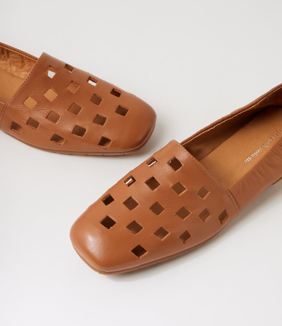 Parvoni Dark Tan Leather Flat Shoes