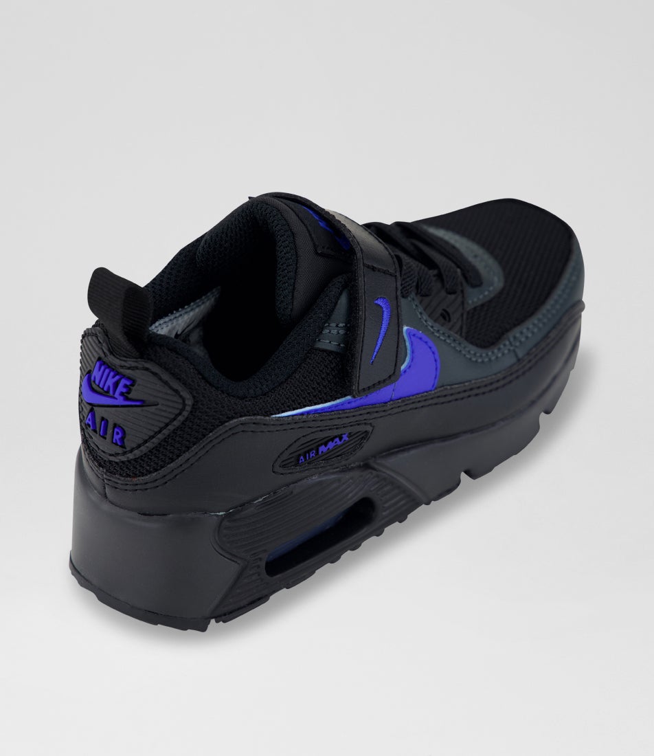 Air Max 90 Junior Black Racer Blue Smoke Grey Fabric Sneakers