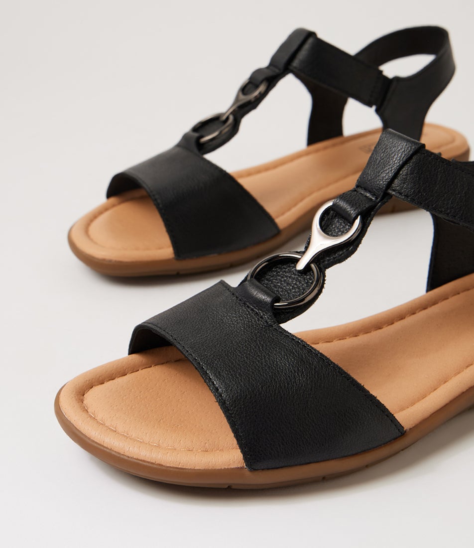 Felica Black Leather Sandals