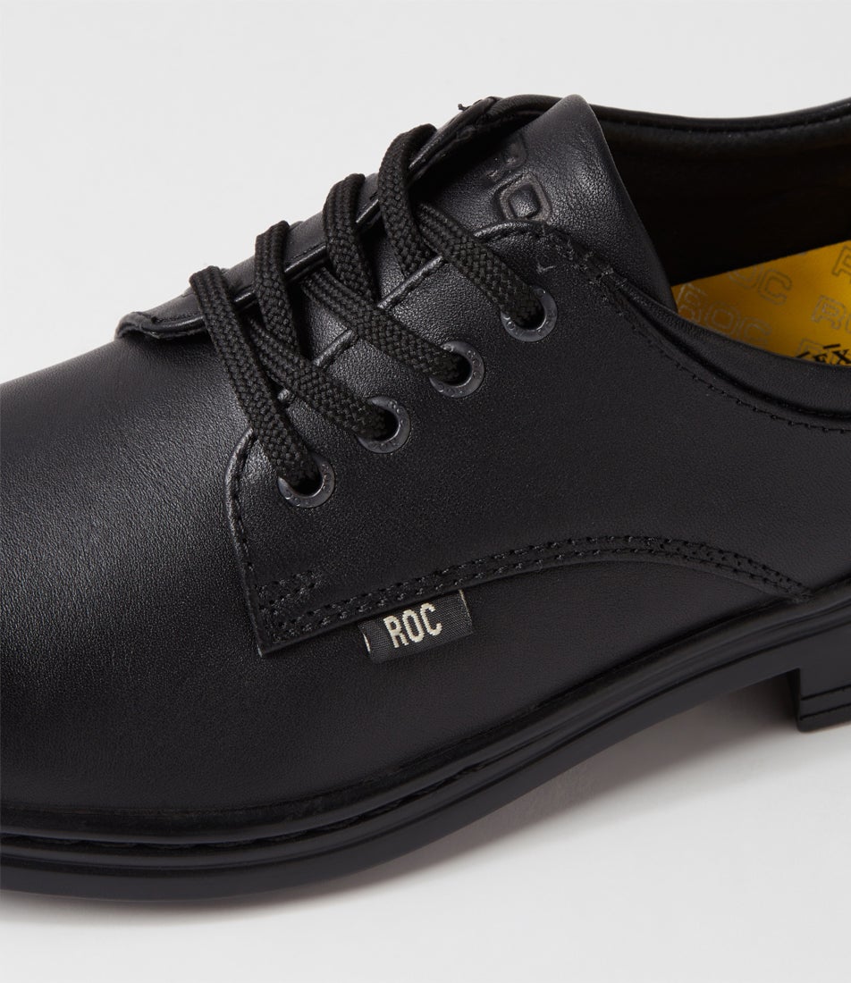 Larrikin Junior Black Leather Lace Up School Shoes