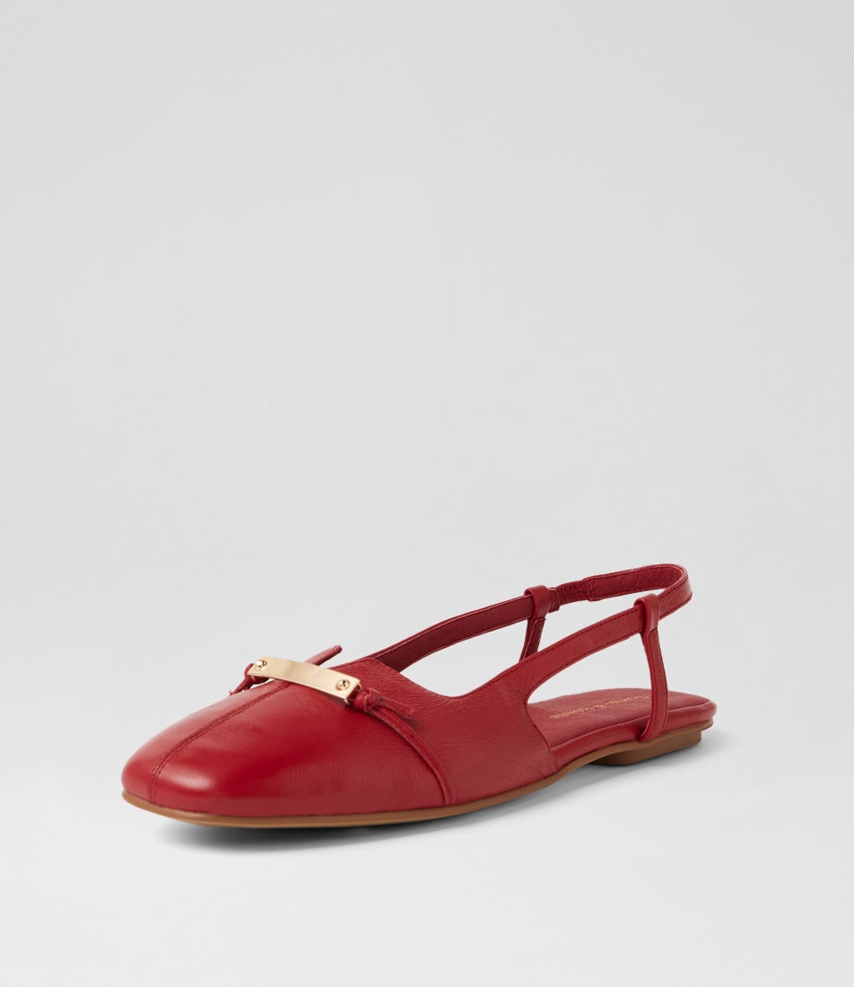 Valyn Dark Red Leather Flat Slingbacks