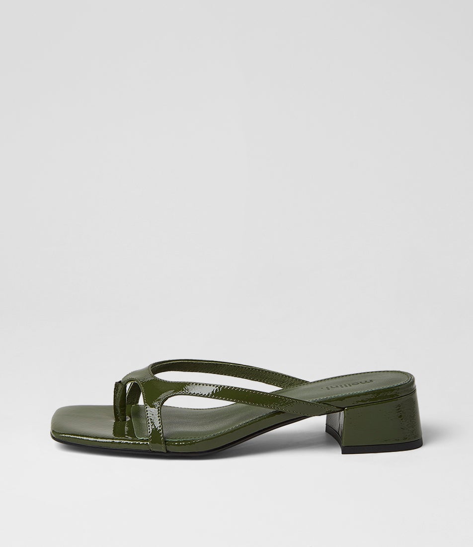 Sieka Olive Crinkle Patent Sandals