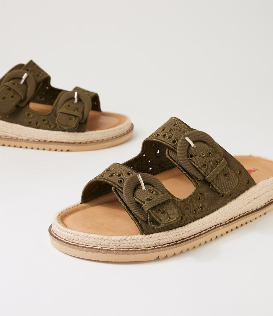 Jabbi Khaki Fabric Slides