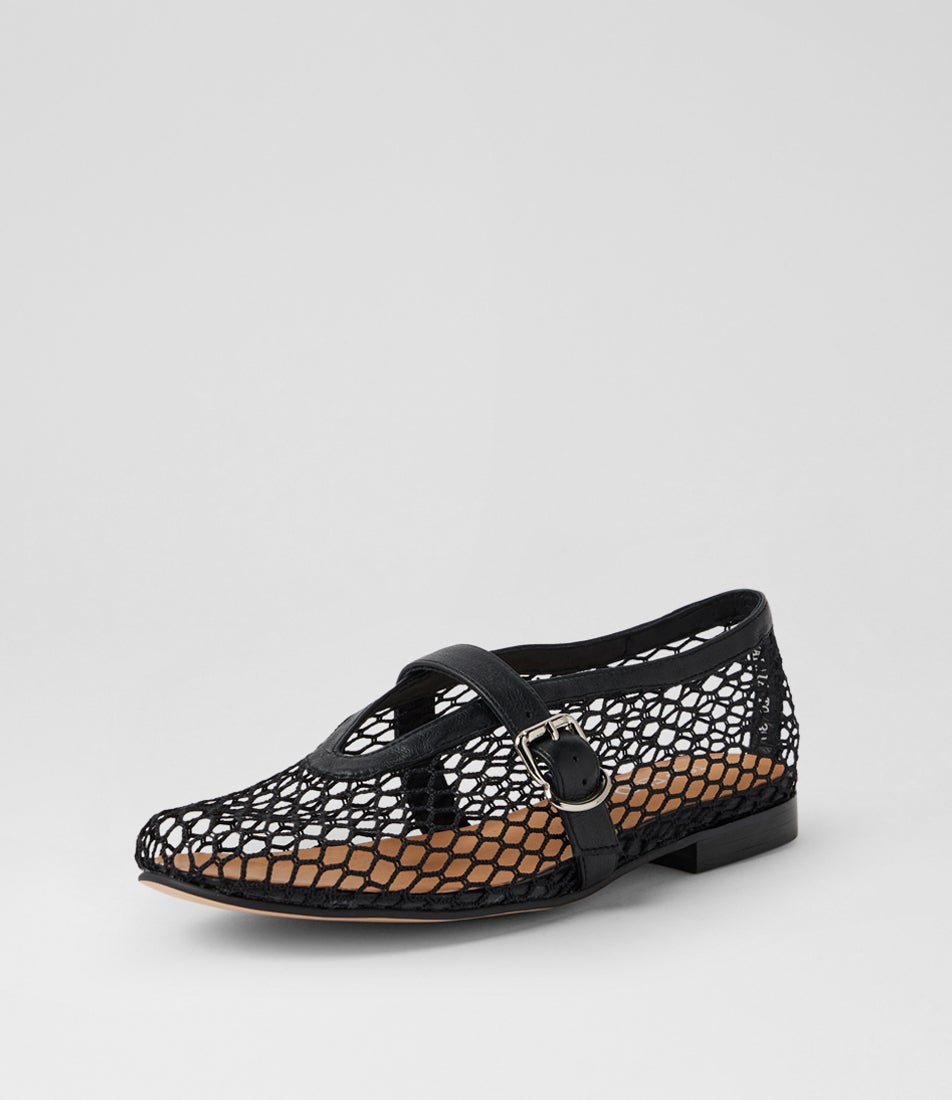 Walaia Black Mesh Leather Ballet Flats Walaia Black Mesh Leather Ballet Flats