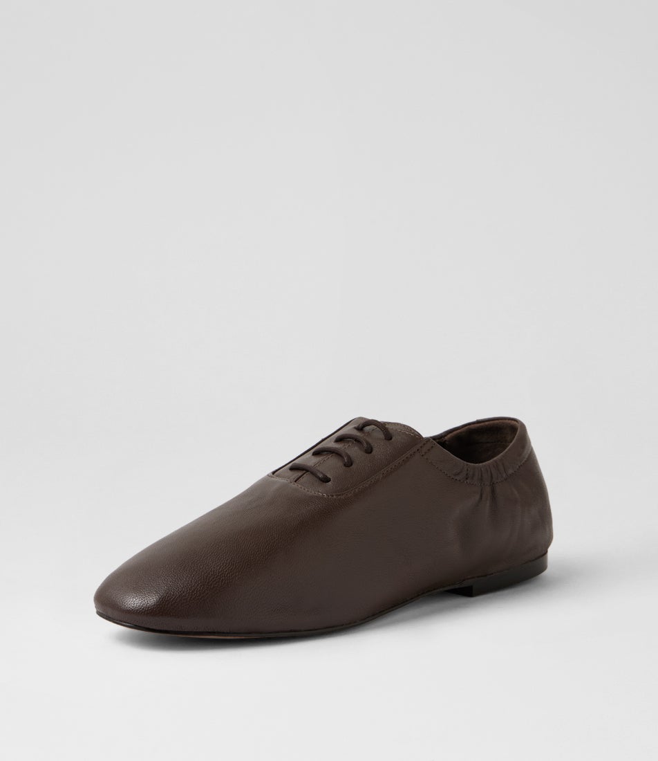 Jazz-Ette Coffee Bean Soft Leather Lace Up Flats