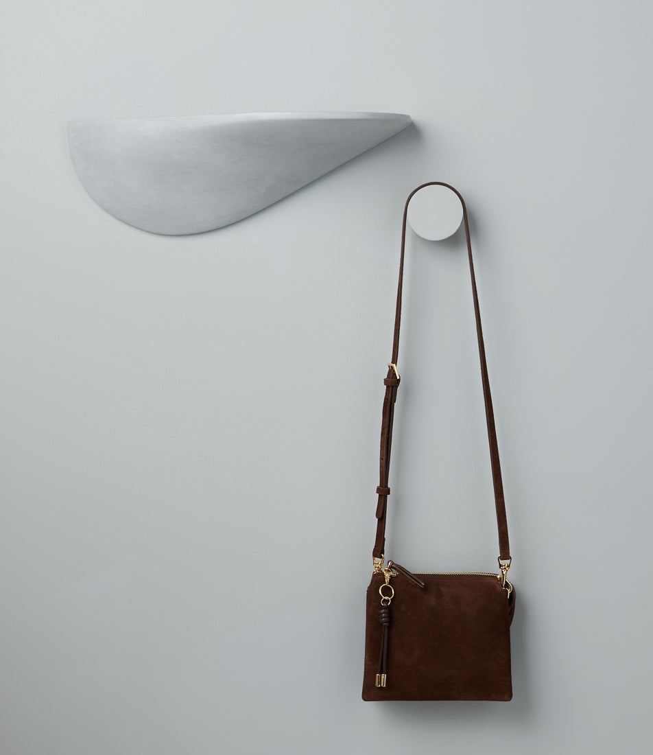 Pauloa Deep Choc Suede Cross Body Bag