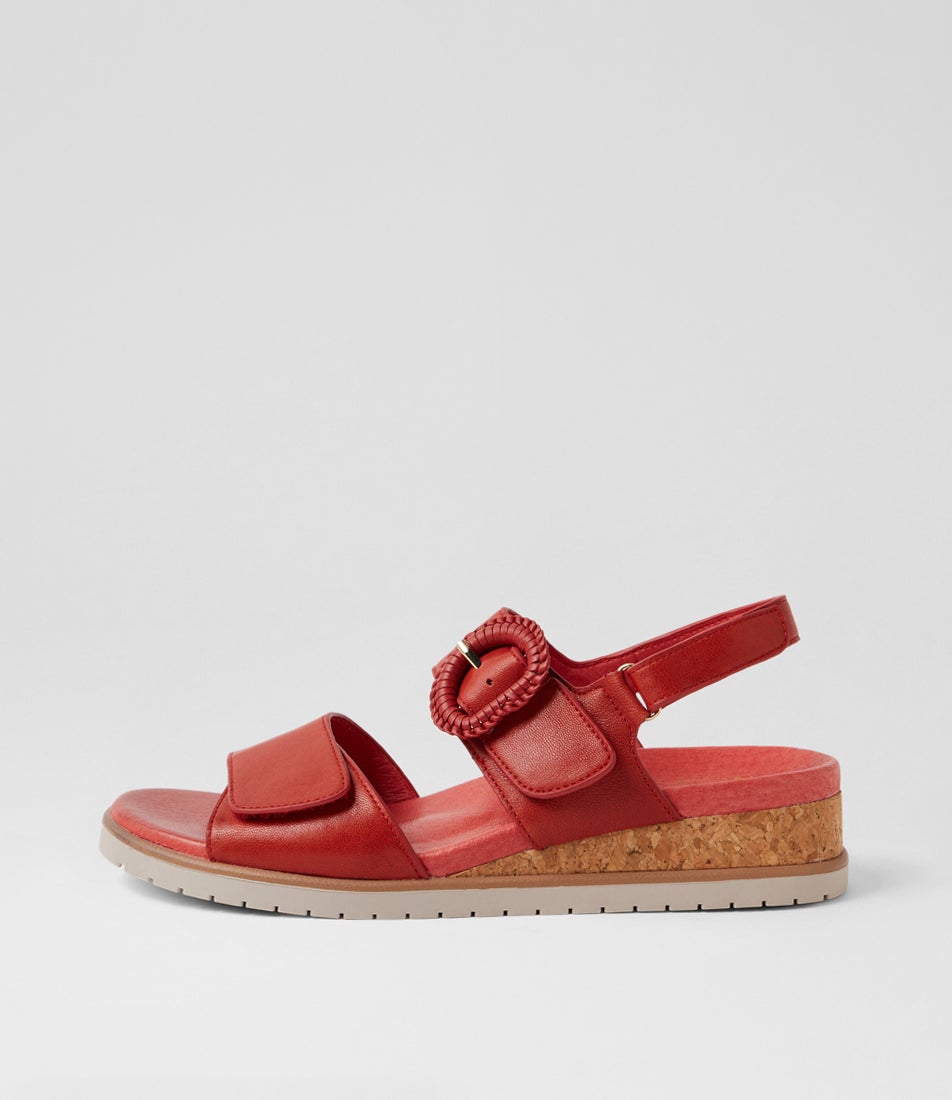 Vatch W Red Almond Leather Sandals