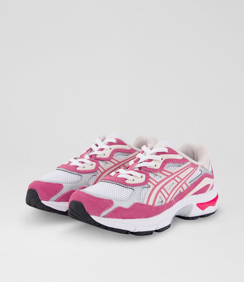 Gel Nyc Junior White Pink Cloud Suede Wedge Sneakers
