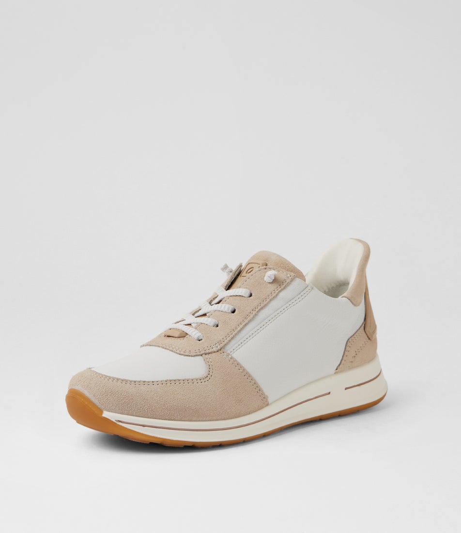 Osaka 36 Sand White Leather Suede Lace Up Sneakers