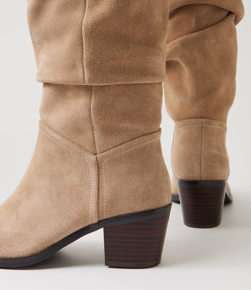 Fadow Light Taupe Dark Brown Suede Knee High Boots