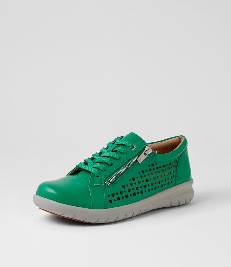 Shovo Xf Bright Emerald Leather Lace Up Sneakers