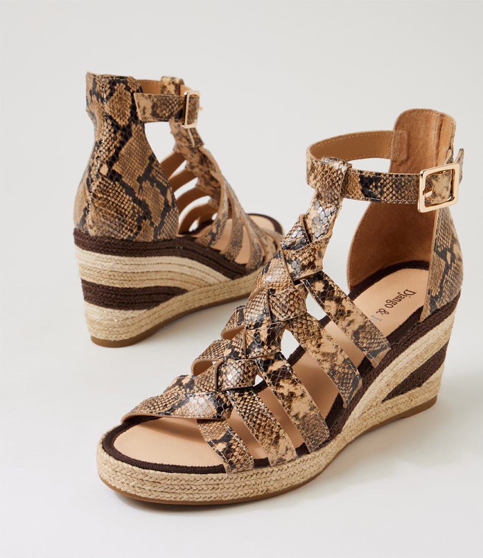 Pelony Camel Choc Multi Snake Leather Wedges