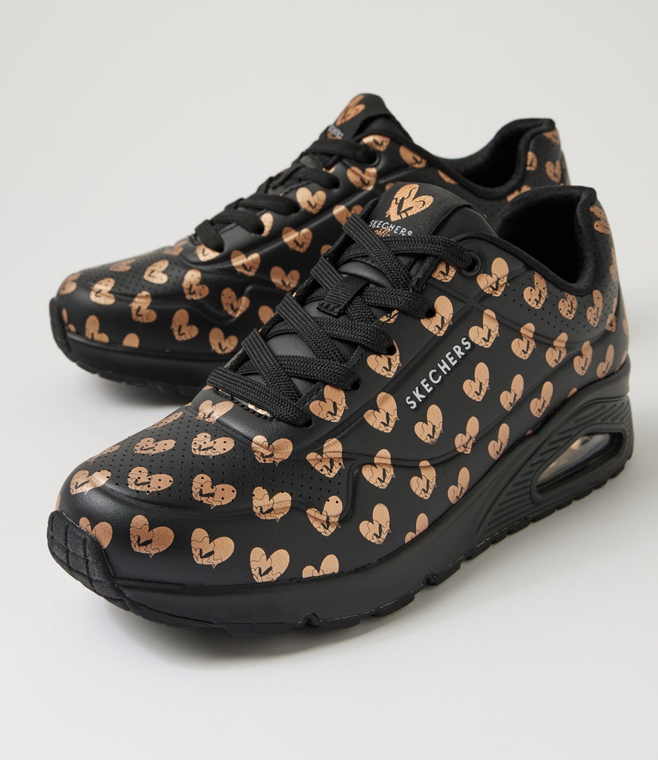 Uno Live Colorfully Black Rose Gold Lace Up Sneakers