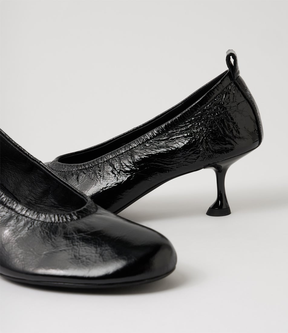 Amerli Black Crinkle Patent Pump Heels