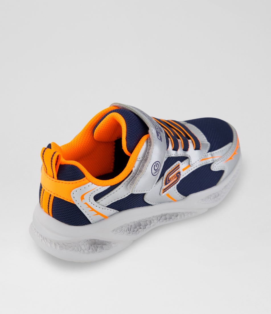 Meteor Lights Junior Silver Orange Fabric Sneakers