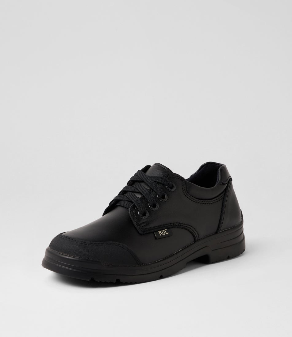 Ruckus Junior Black Leather Lace Up School Shoes
