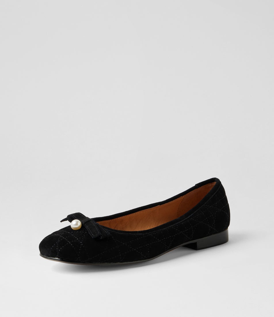 Mysta Black Suede Ballet Flats