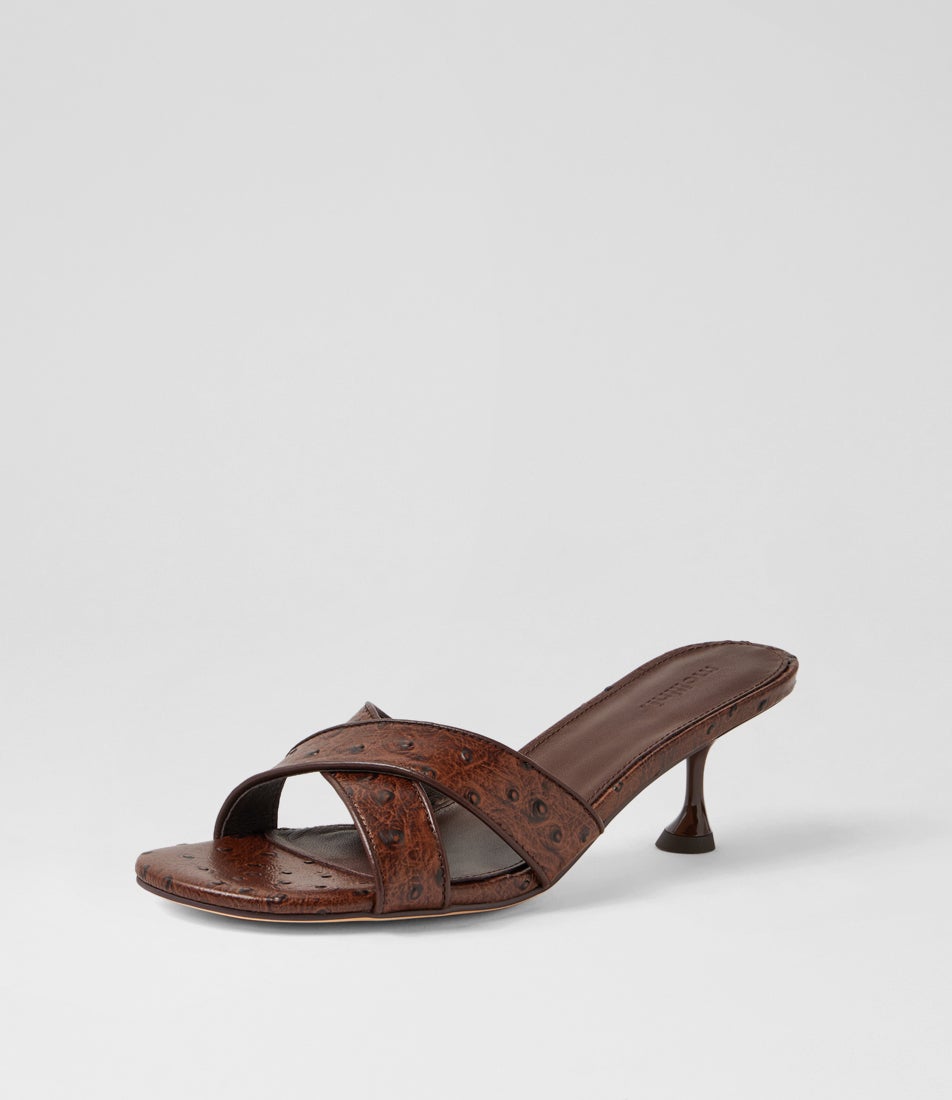 Asire Choc Ostrich Embossed Leather Sandals
