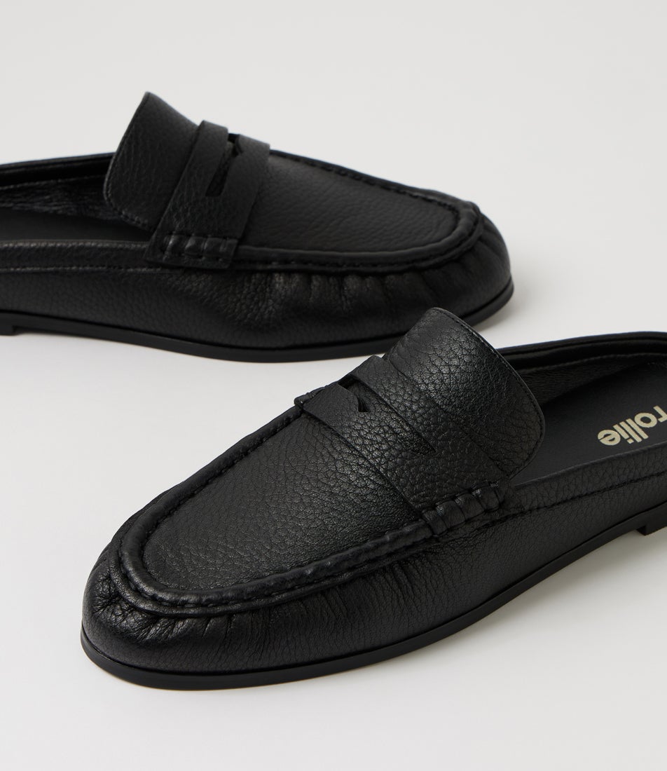 Sloane Black Tumble Leather Mules