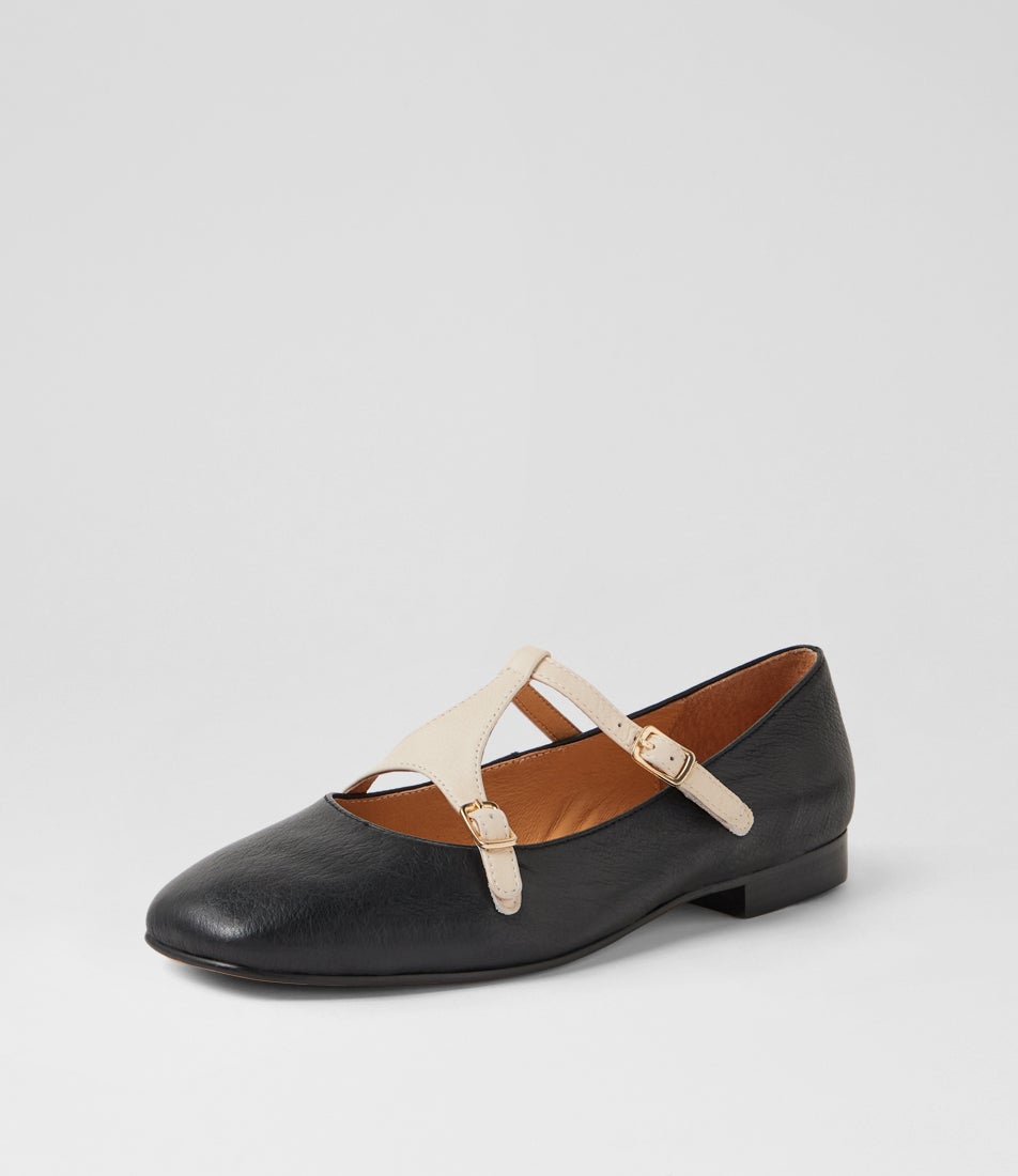 Perman Black Milk Leather Flat Shoes