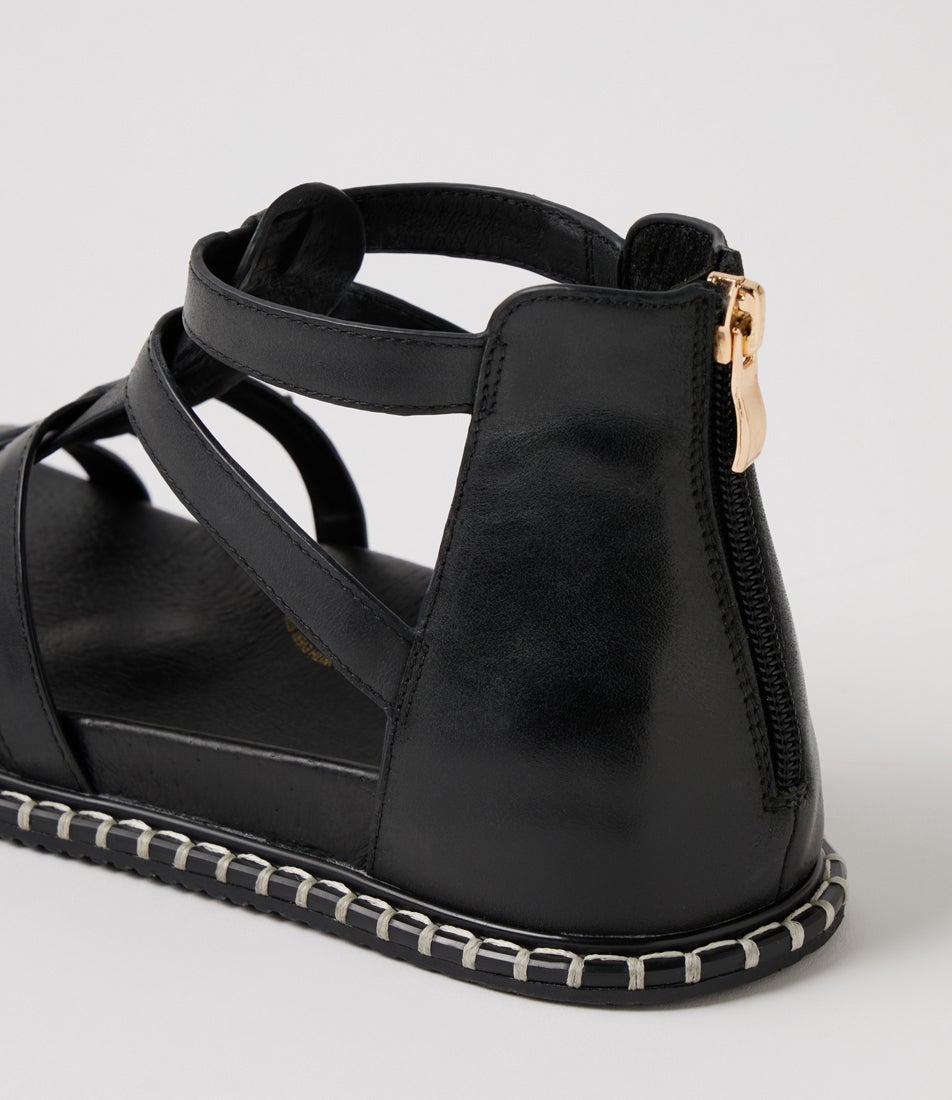 Isylah W Black Multi Strap Leather Sandals