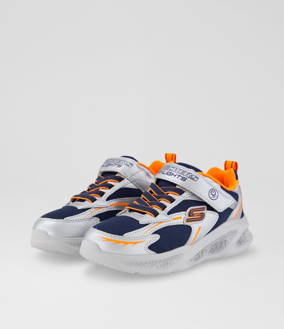 Meteor Lights Junior Silver Orange Fabric Sneakers