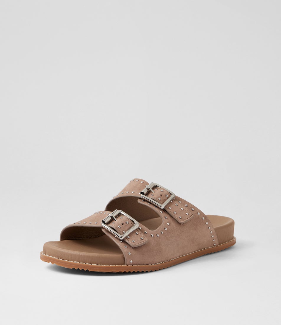 Havro W Taupe Silver Suede Slides