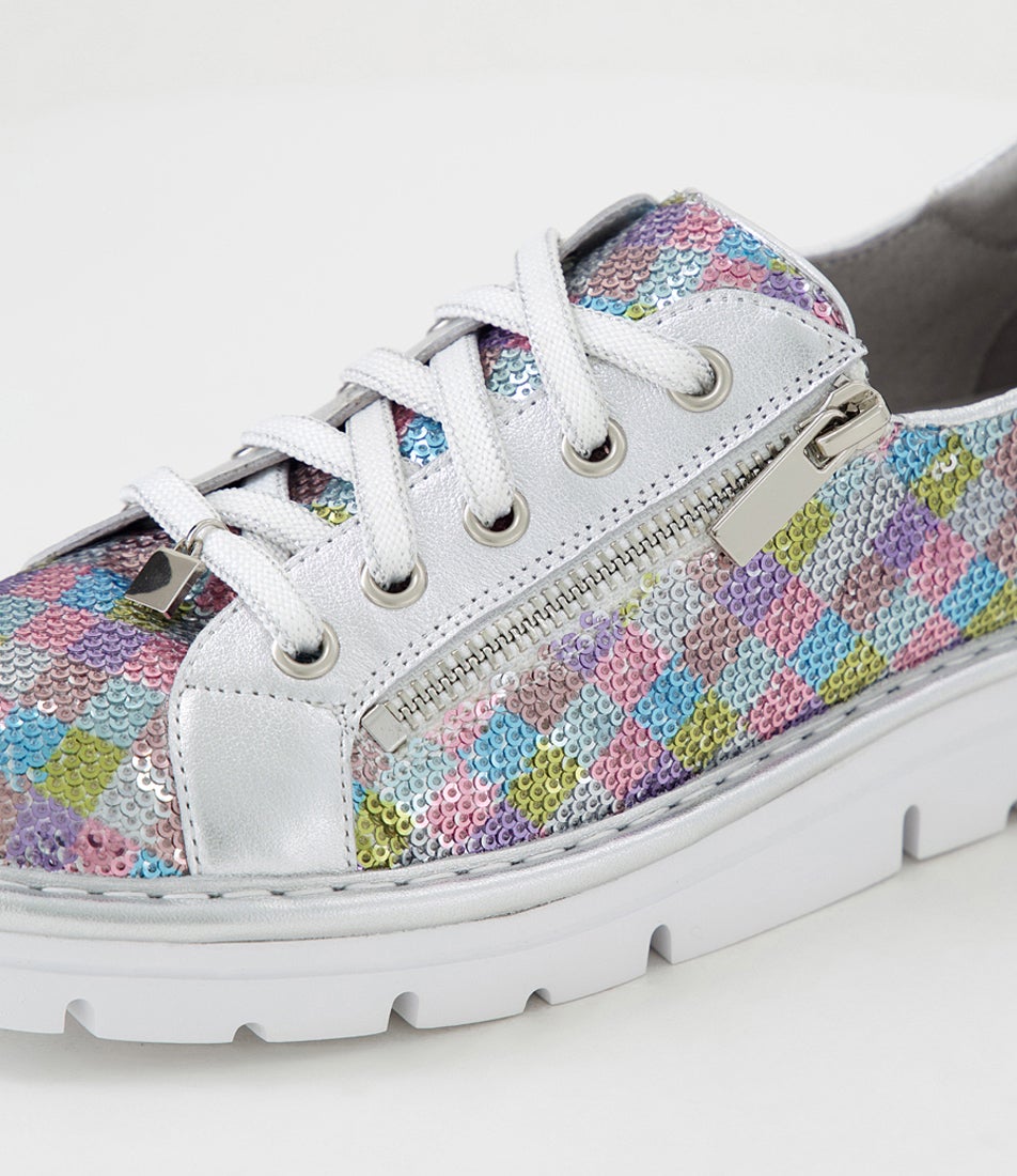 Elosy Pastel Diamond Silver Multi Sneakers