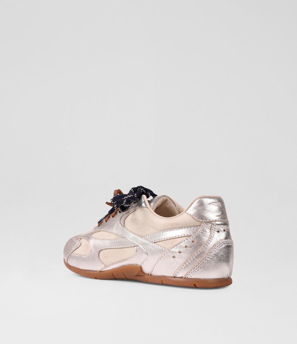 Myr Aa Silver Off White Blush Leather Lace Up Sneakers