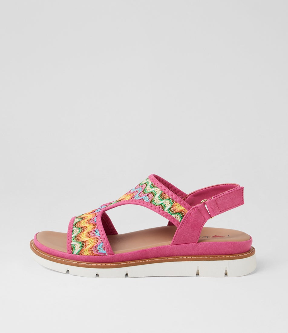 Discus Bright Zigzag Fuchsia Raffia Sandals