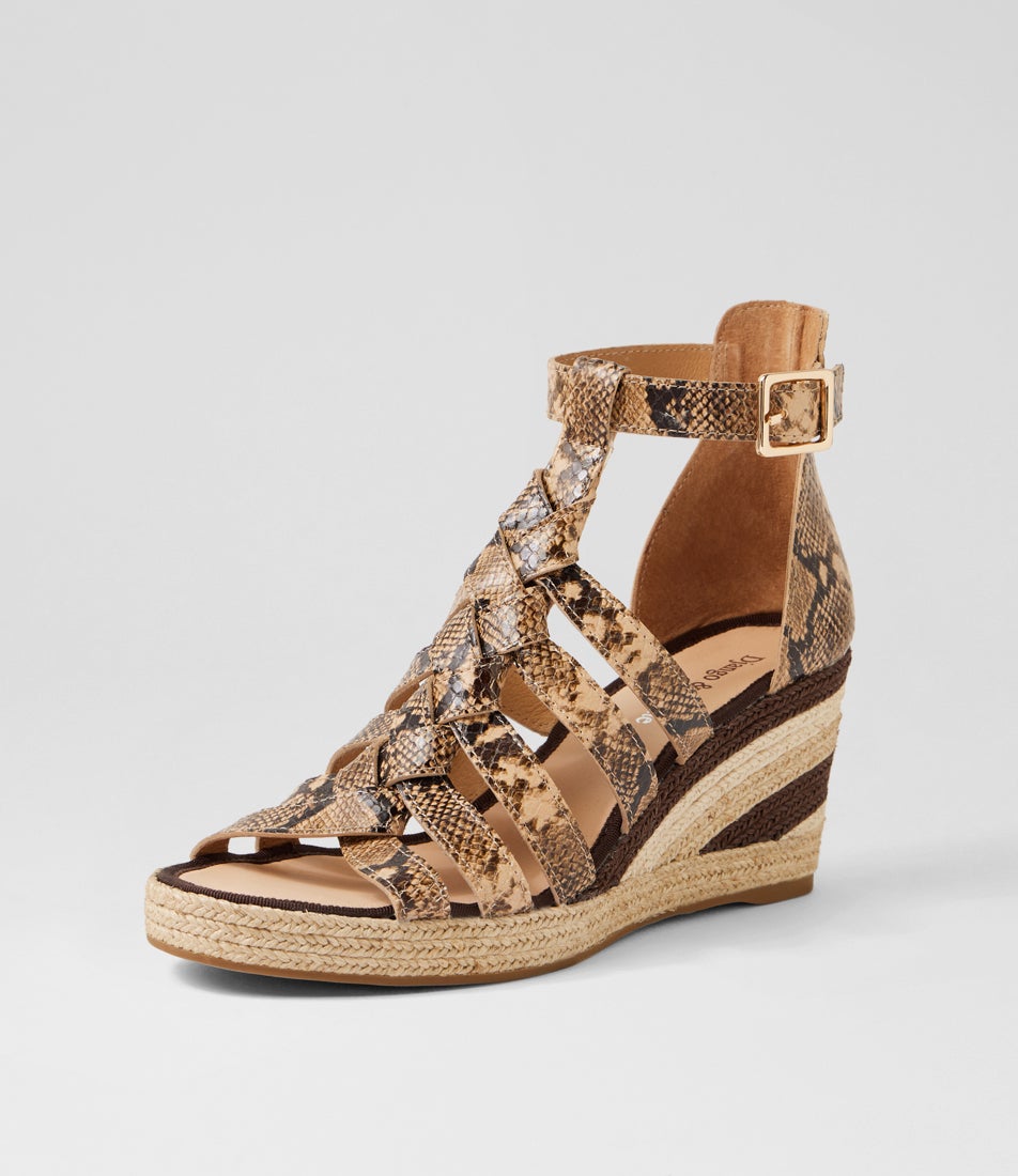 Pelony Camel Choc Multi Snake Leather Wedges