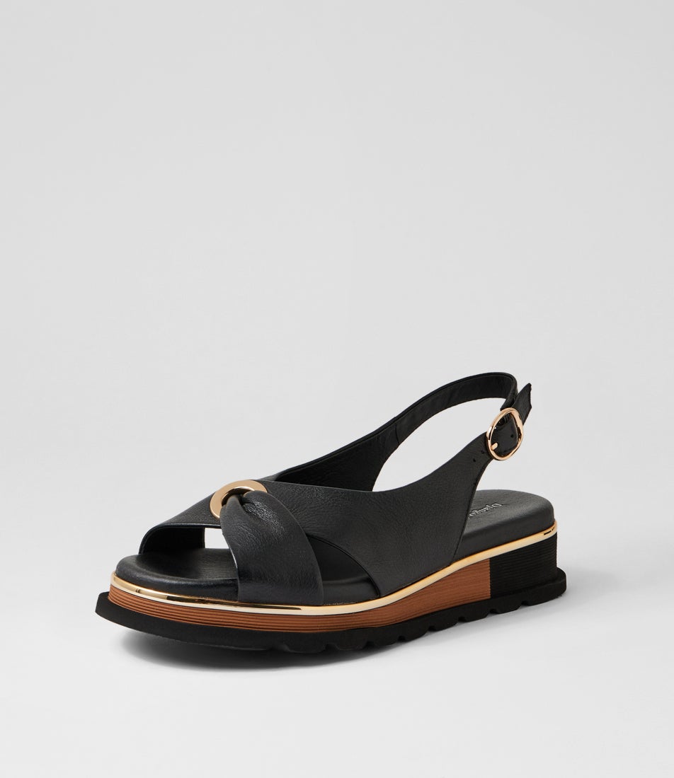 Crystin Black Leather Sandals