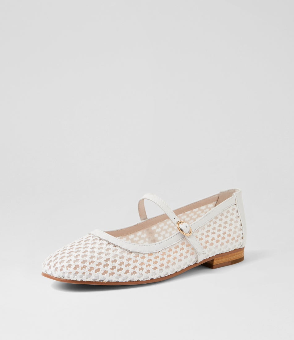 Izna White Leather Mary Janes