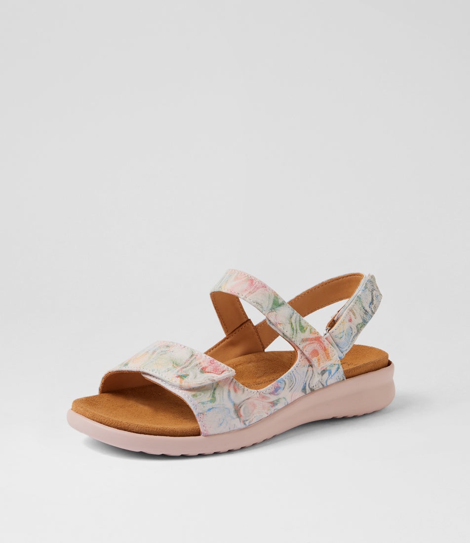 Benji Xw Nude Floral Leather Sandals